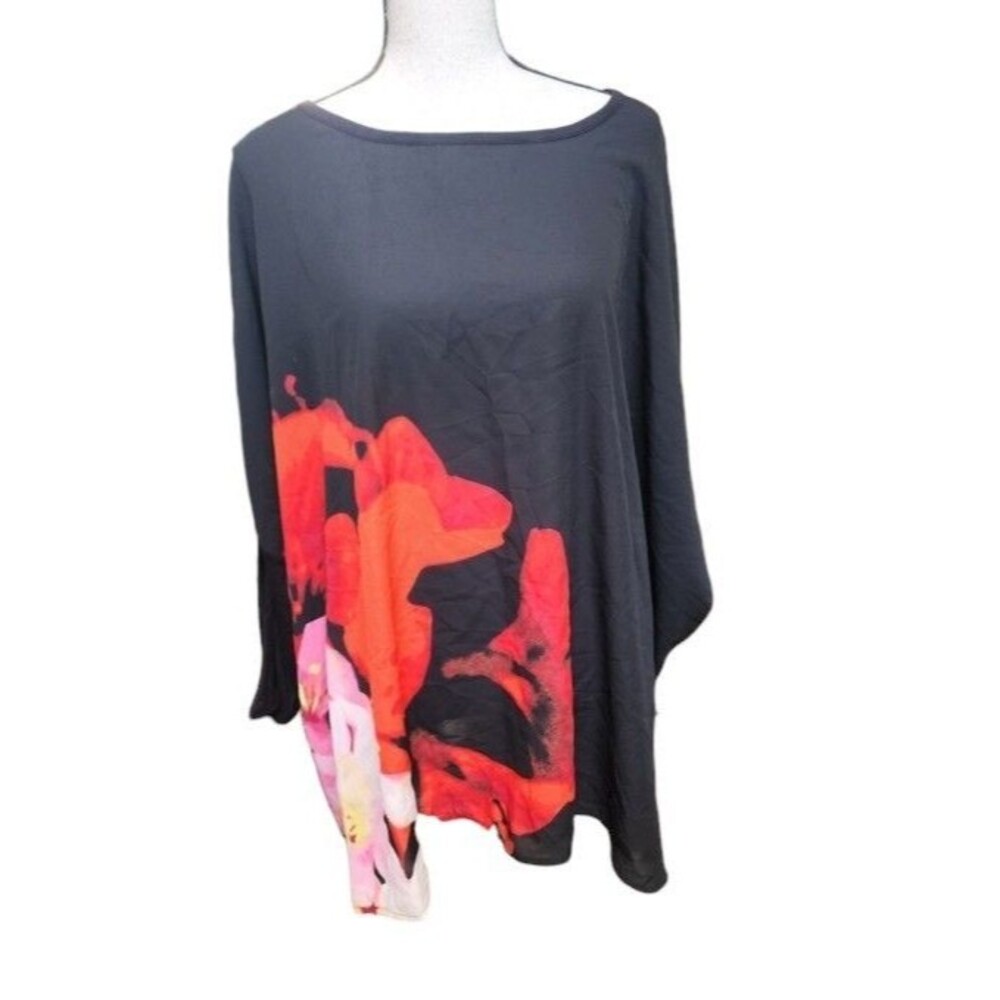 Rafaella Floral Flowy Top NWT MSRP $89 Size 3X Black